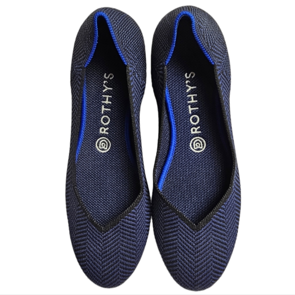 Retired Rothy's‎ Midnight Metallic Herringbone Rounded Toe Flat Shoes Siz…